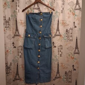 [NEW] Daisy Medium Wash, Denim, Strapless Dress 💙